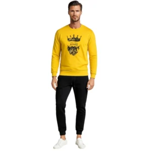 KING Printed Yellow Tracksuit Sweatshirt & Trouser | Warm & Comfortable Winter Wear | Medium