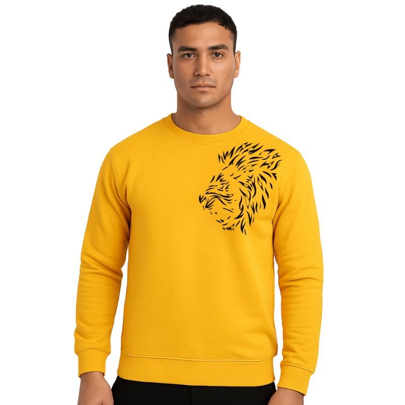 LION Printed Yellow Tracksuit Sweatshirt & Trouser | Warm & Comfortable Winter Wear | Medium