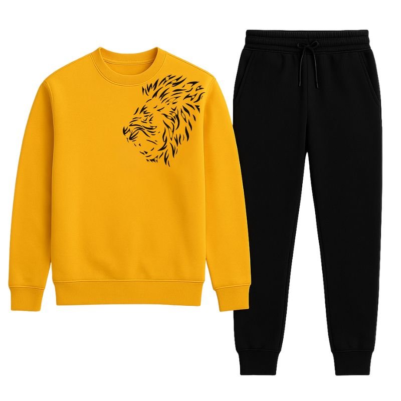 LION Printed Yellow Tracksuit Sweatshirt & Trouser | Warm & Comfortable Winter Wear | Medium - Image 4