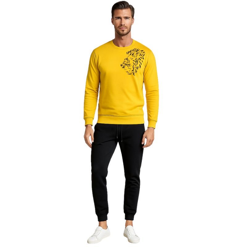 LION Printed Yellow Tracksuit Sweatshirt & Trouser | Warm & Comfortable Winter Wear | Medium - Image 2