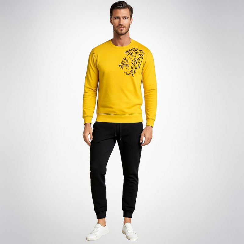 LION Printed Yellow Tracksuit Sweatshirt & Trouser | Warm & Comfortable Winter Wear | Medium - Image 3