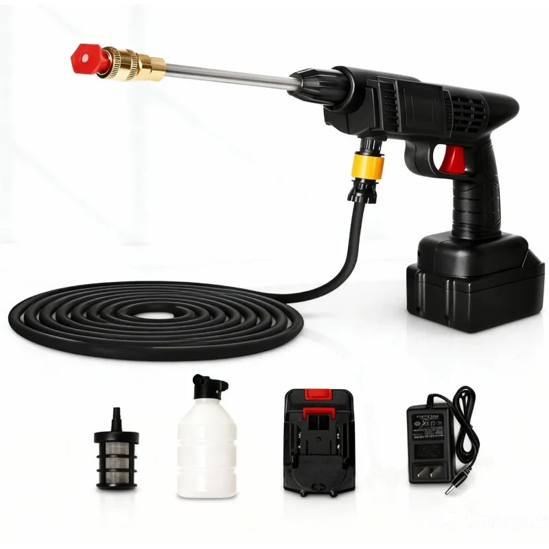 Cordless Car Wash Spray Gun 48V cleaning a vehicle with high pressure water flow