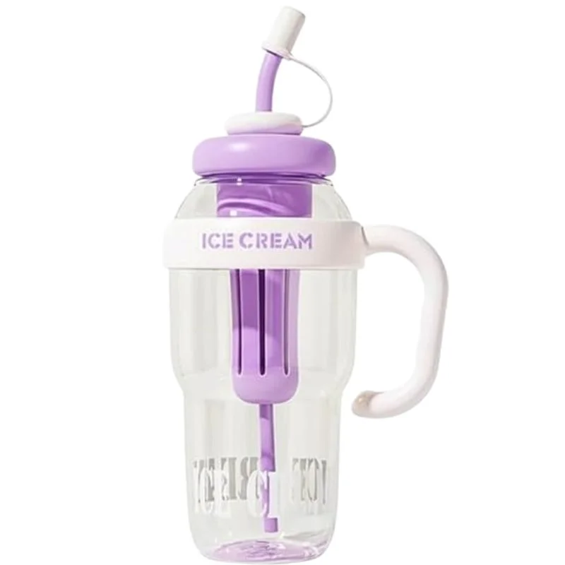Ice Cream Water Bottle with Straw & Tea Infuser | 1400ml | | Large Capacity Gym & Summer Drink Bottle | Random color - Image 2