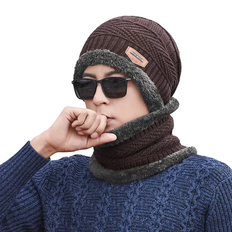 Winter Wool Cap with Neck Warmer Set | Thermal Beanie & Scarf Combo for Men and Women | Brown And Gray - Image 5