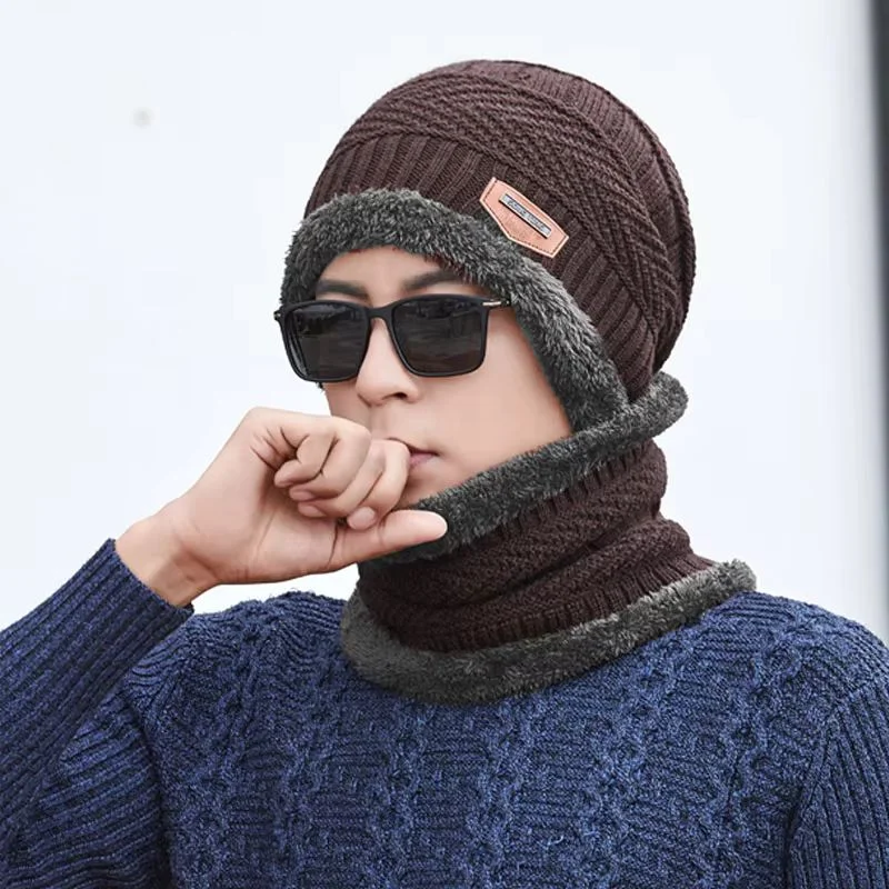 Winter Wool Cap with Neck Warmer Set | Thermal Beanie & Scarf Combo for Men and Women | Brown And Gray - Image 4