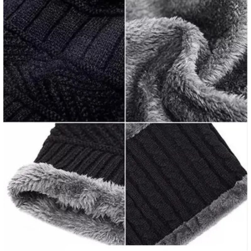 Winter Wool Cap with Neck Warmer Set | Thermal Beanie & Scarf Combo for Men and Women | Black And Gray - Image 8