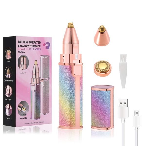 Flawless 2-in-1 Eyebrow Trimmer | Rechargeable Hair Remover with USB Charging Cable & Cleaning Brush - Image 2