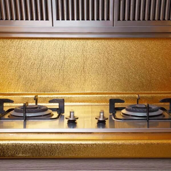 Golden Foil Kitchen Wallpaper Sticker | 60×200cm | Peel & Stick Aluminum Foil Wall Covering | Oil-Proof, Waterproof & Heat-Resistant Decor - Image 2