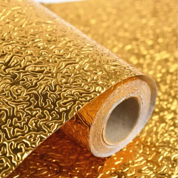 Golden Foil Kitchen Wallpaper Sticker | 60×200cm | Peel & Stick Aluminum Foil Wall Covering | Oil-Proof, Waterproof & Heat-Resistant Decor - Image 3