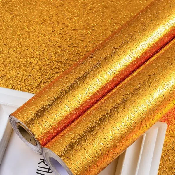 Golden Foil Kitchen Wallpaper Sticker | 60×200cm | Peel & Stick Aluminum Foil Wall Covering | Oil-Proof, Waterproof & Heat-Resistant Decor - Image 4